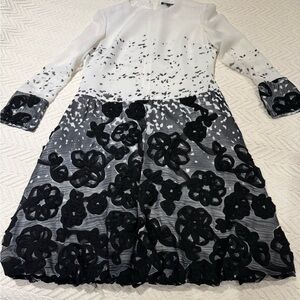 Samuel Dong Formal Dress with Black Floral Appliqué Fabric